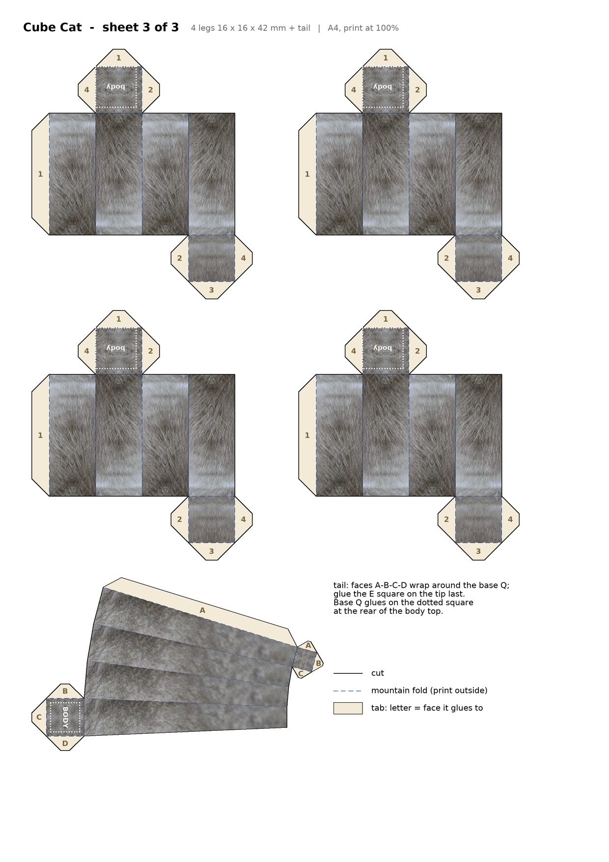 Sheet 3: four legs and the tail